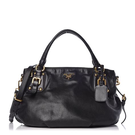 PRADA PRADA Soft Calfskin Shoulder Bag Black .